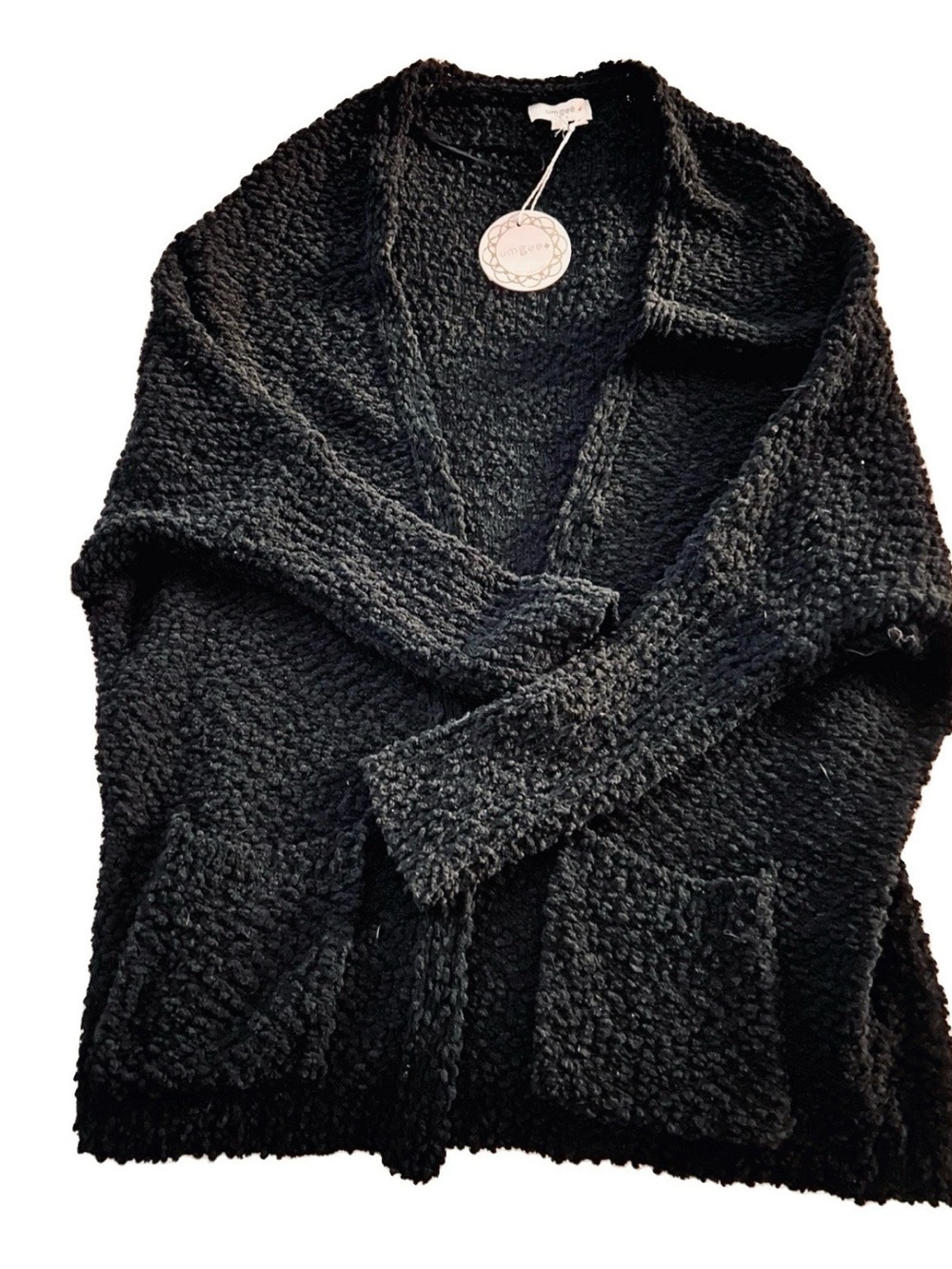 Umgee Black Popcorn Texture Open-Front Cardigan For Women XL - New